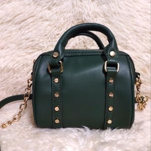 Green Satchel Mini Purse Faux Leather Isaac Mizrahi w/ Gold Tone Hardware